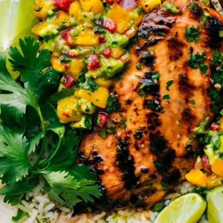 Cilantro Lime Chicken with Mexican Rice & Mango Salsa